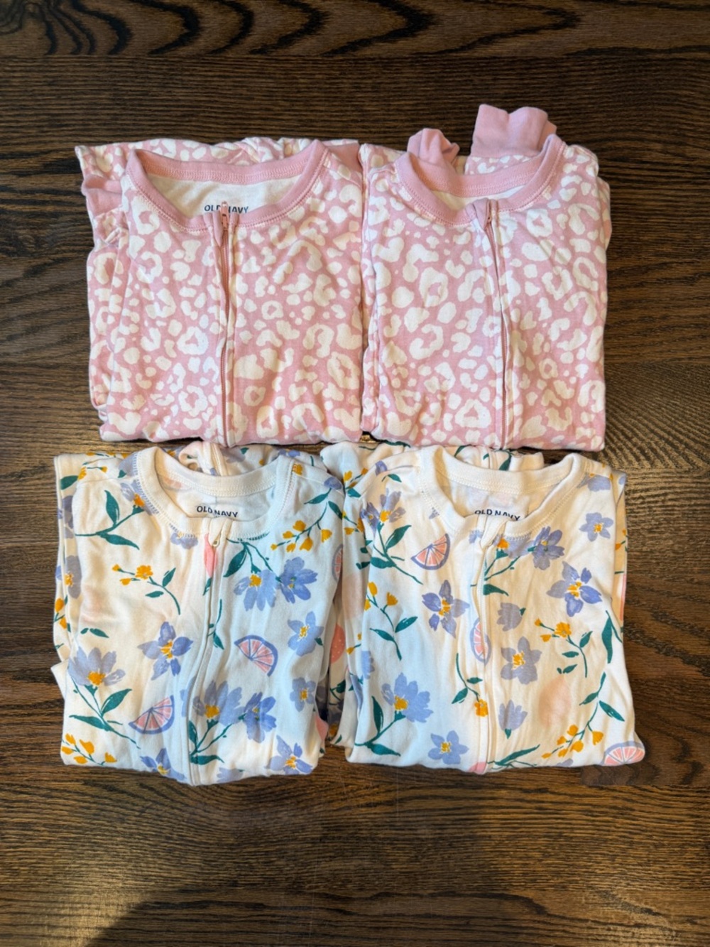 NWOT!! LOT 4 Old Navy Girls Pink Leopard and White Floral Zip Pajamas